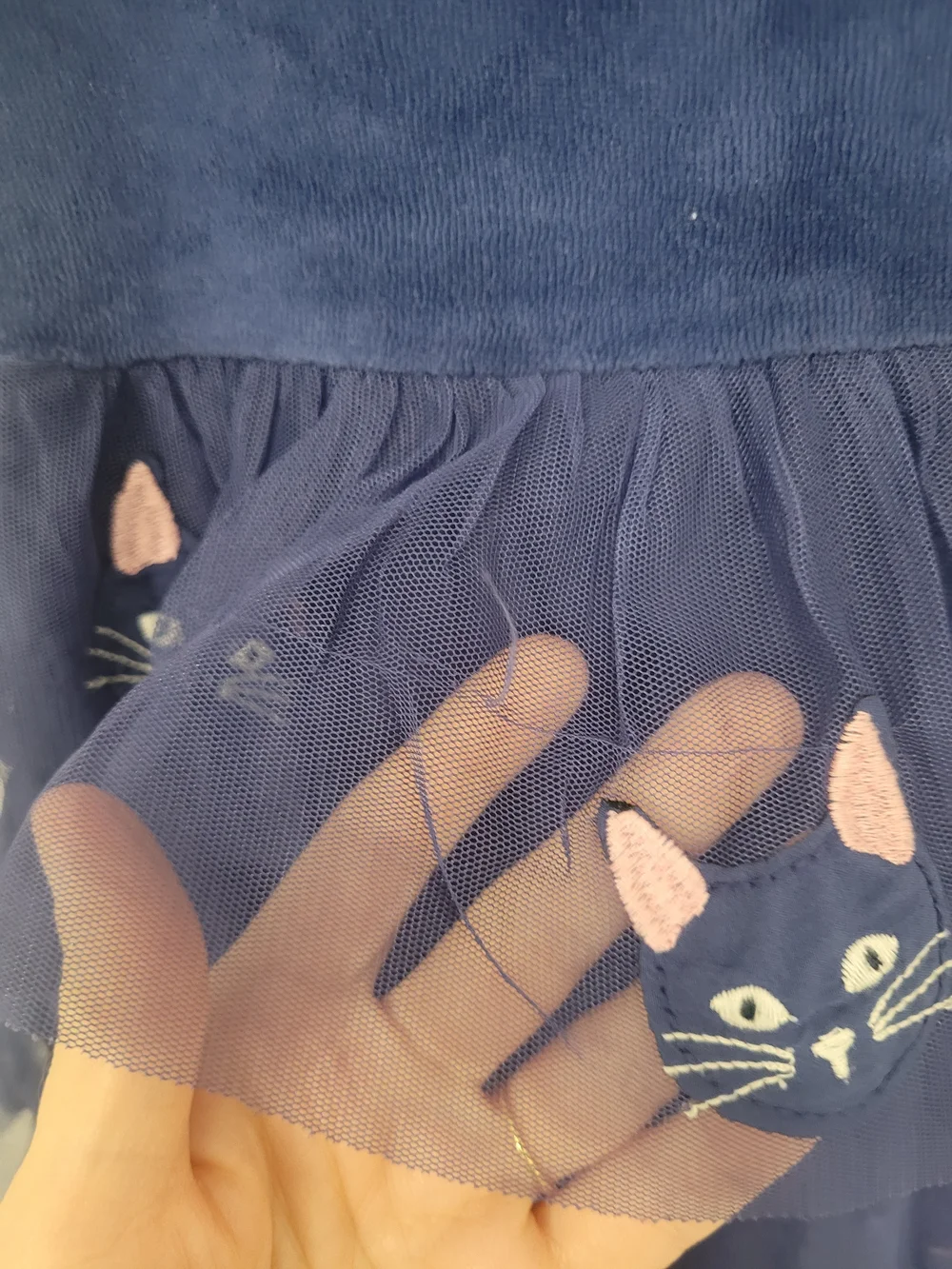 Mini Boden Navy Tiered Tulle Dress with Cat Appliqués